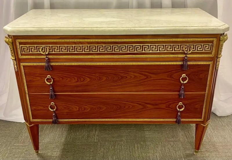 Pair of Tortoise Louis XVI Style Commodes, Chests or Nightstands, Greek Key - 2