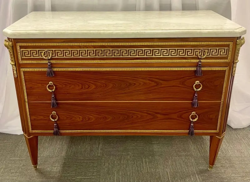 Pair of Tortoise Louis XVI Style Commodes, Chests or Nightstands, Greek Key - 3