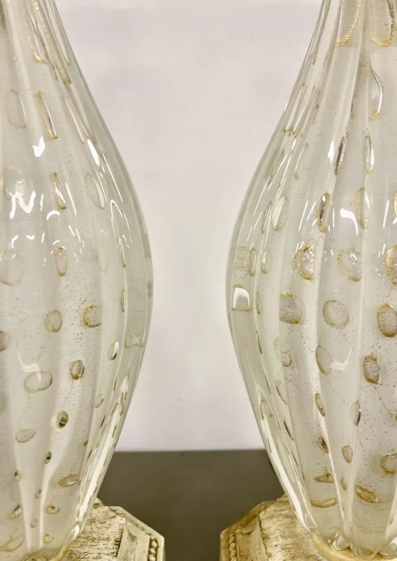 Pair of Murano Glass Speckle Table Lamps, Mid Century Modern - 5