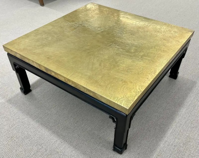 Mid-Century Georges Mathias Coffee Table, Signed, Etched Brass, Belgium, 1970s - 2
