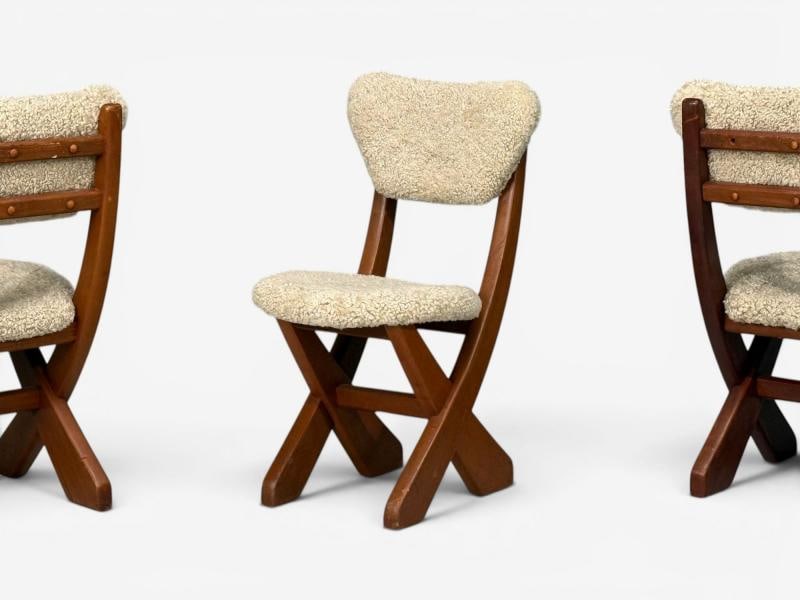 Danish Modern, Brutalist Dining Chairs, Pine, Shearling, Denmark, 1960s - 7