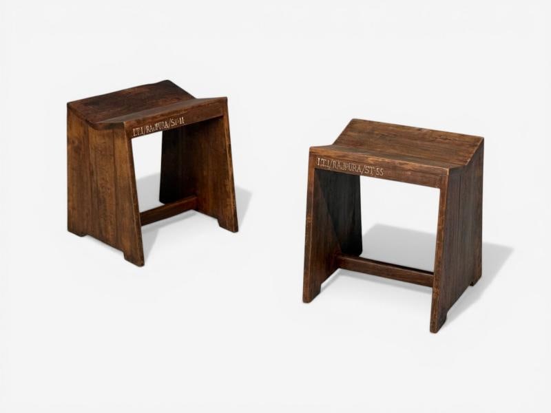 Pierre Jeanneret, Sewing Stools, Teak, Chandigarh, India, 1960s - 2