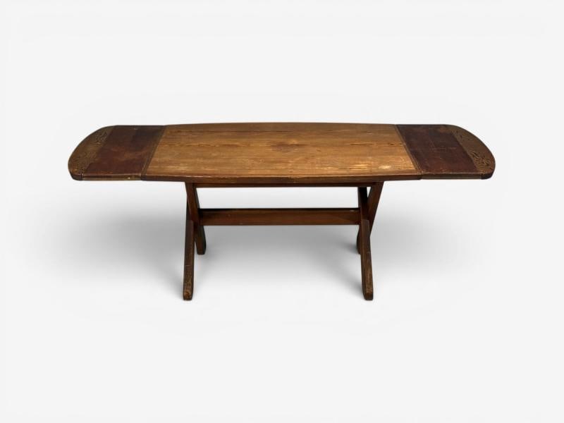 Danish Modern, Brutalist Dining Table, Stained Pine, Denmark, 1960s - 2
