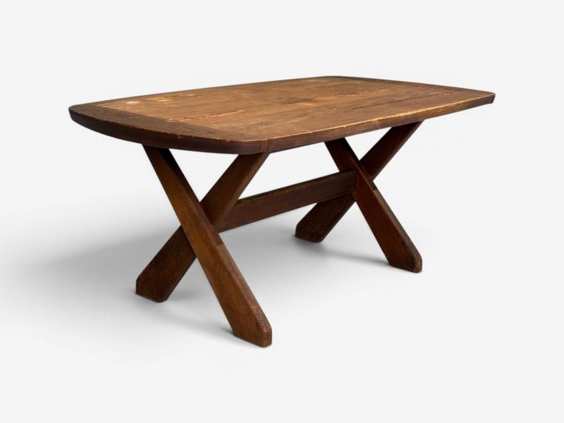 Danish Modern, Brutalist Dining Table, Stained Pine, Denmark, 1960s - 4