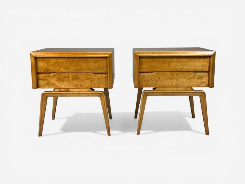 Edmond J Spence, Nightstands, Burled Maple, Bentwood, Sweden, 1960s - 2