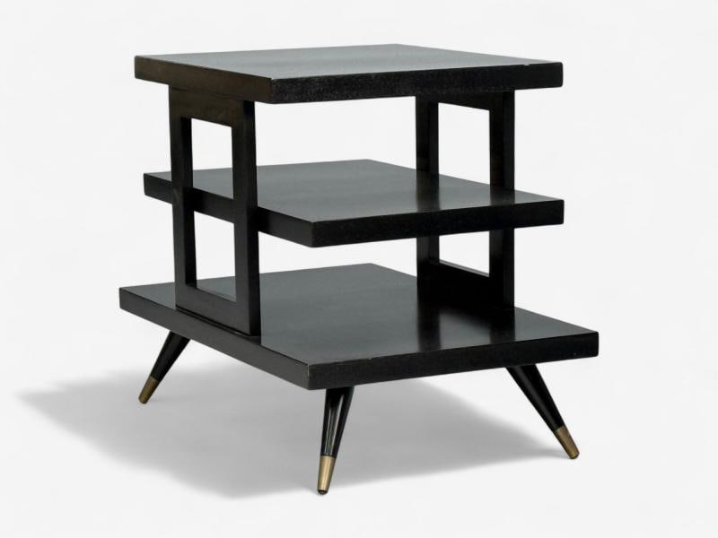 Ico Parisi Style, Ebonized Wood, Brass, Sculptural Side Table, Europe, 1950s - 2
