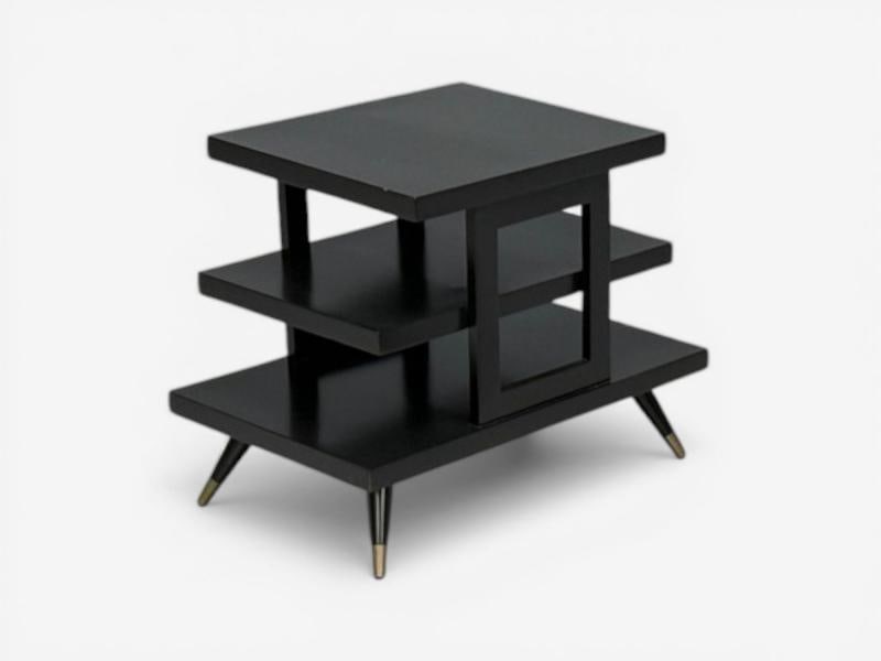 Ico Parisi Style, Ebonized Wood, Brass, Sculptural Side Table, Europe, 1950s - 4