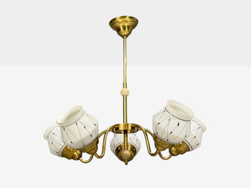 Swedish Modern, Pendant Light, Opaline Glass, Brass, Plastic, Sweden, 1930s - 3