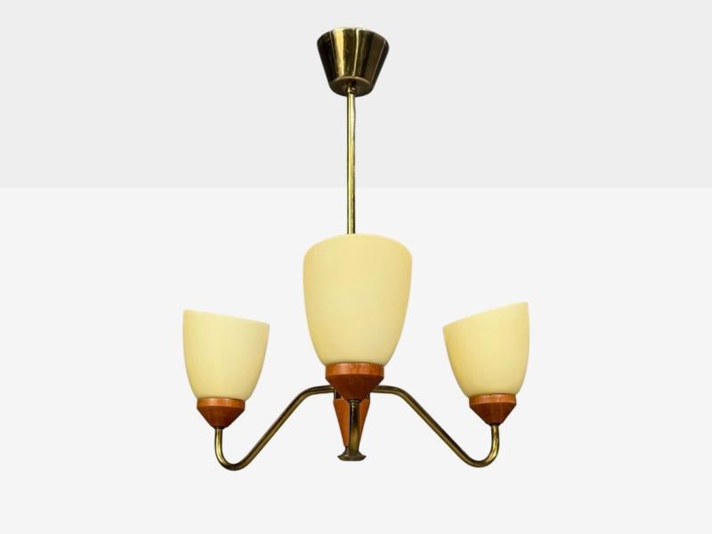 Swedish Modern, Pendant Light, Teak, Brass, Glass, Sweden, 1950s - 3