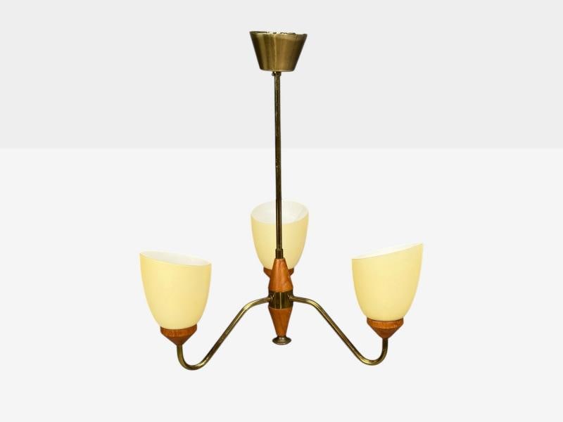 Swedish Modern, Pendant Light, Teak, Brass, Glass, Sweden, 1950s - 4