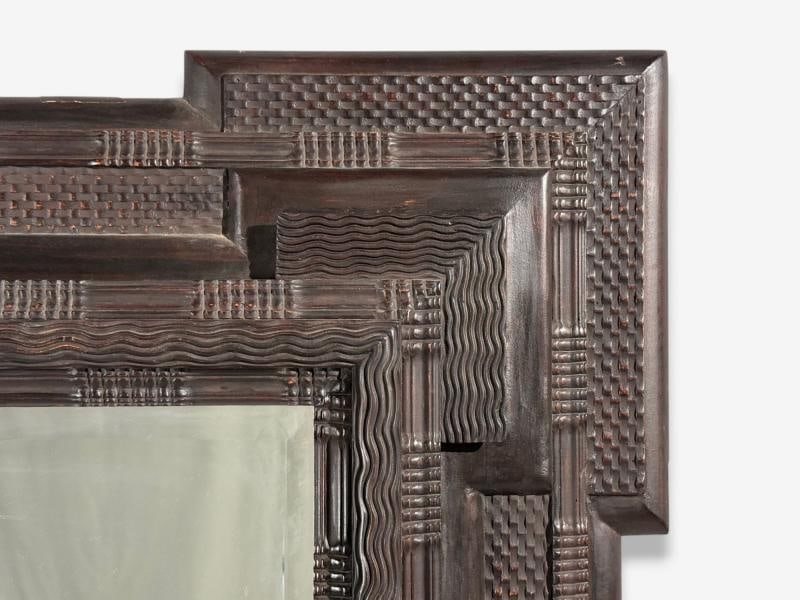 Baroque, Monumental Dutch Ripple Frame Wall Mirror, Ebonized Wood, 19th c. - 3