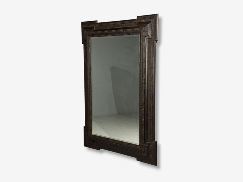 Baroque, Monumental Dutch Ripple Frame Wall Mirror, Ebonized Wood, 19th c. - 4