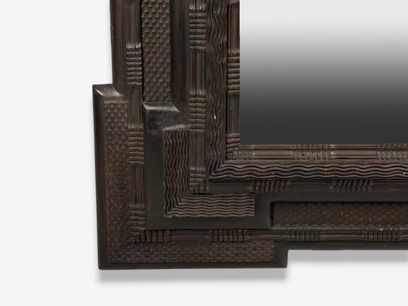 Baroque, Monumental Dutch Ripple Frame Wall Mirror, Ebonized Wood, 19th c. - 6