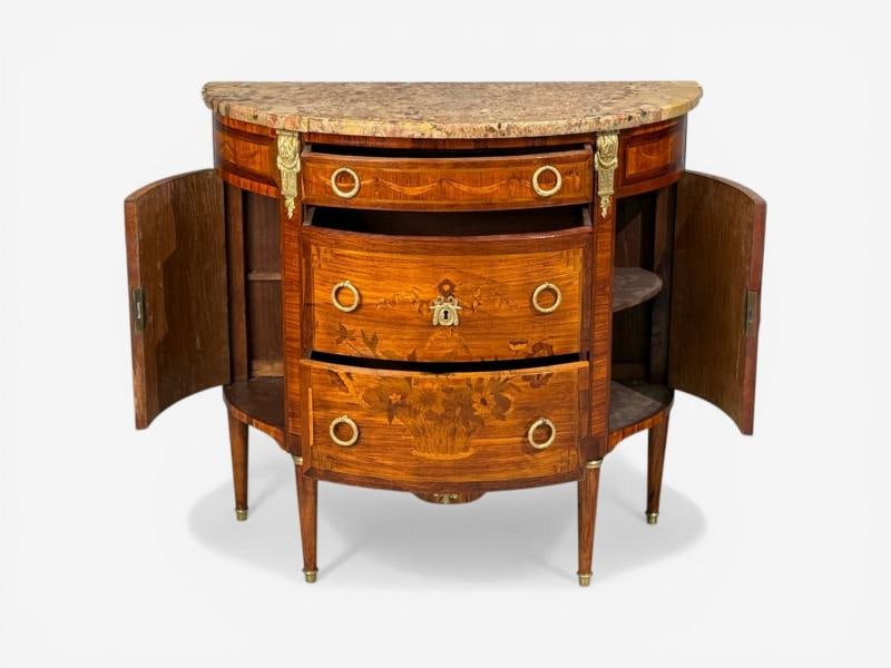 Louis XVI Style, Demilune Commodes, A Pair, Inlaid, Bronze, France, 19th c. - 7