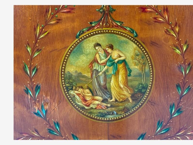 Edwardian, Adams Paint Decorated Demilune Cabinet, Inlaid Wood, 19th c. - 6