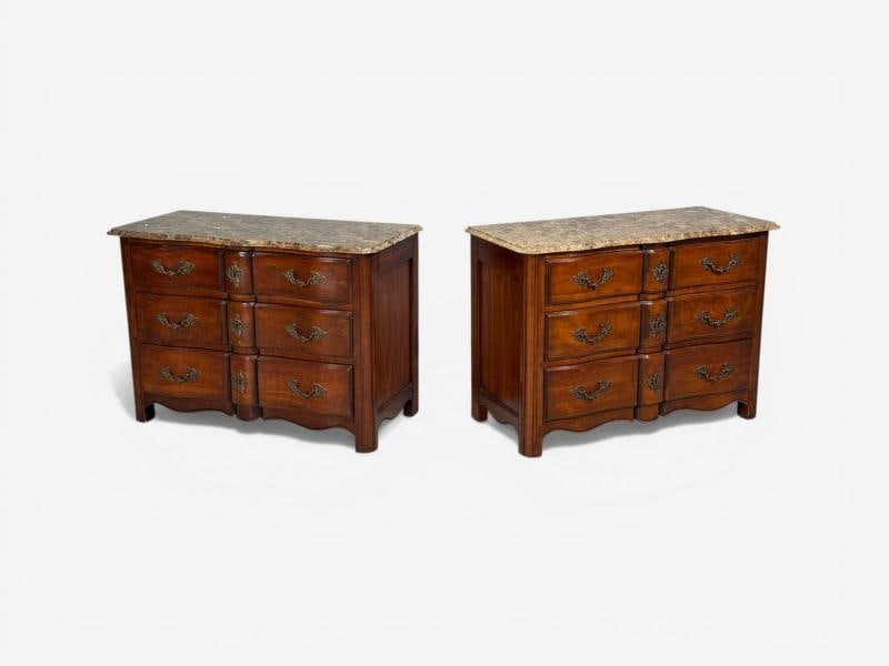 Hickory Chair, Louis XV Style Commodes, Wood, Brass, Marble, USA, 1980s - 3
