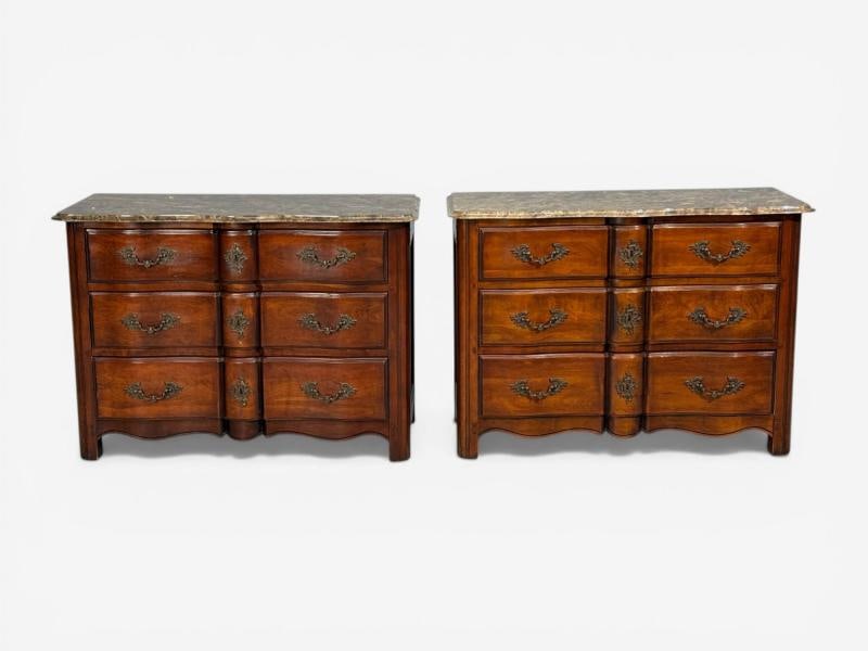 Hickory Chair, Louis XV Style Commodes, Wood, Brass, Marble, USA, 1980s - 4