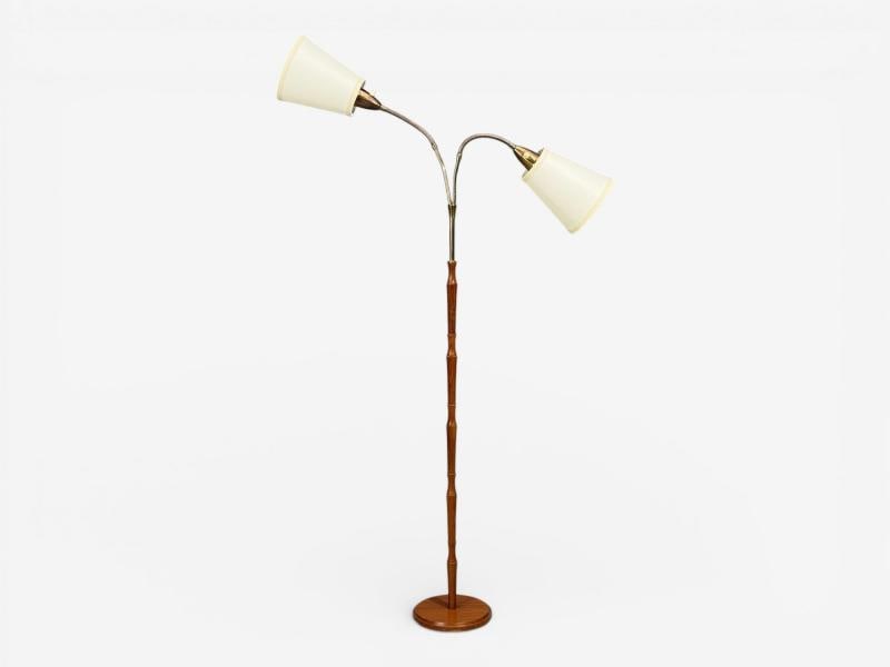 Swedish Modern, Adjustable Floor Lamp, Wood, Brass, Sweden, 1960s - 2