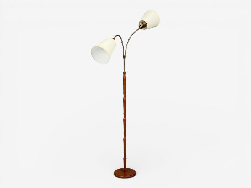 Swedish Modern, Adjustable Floor Lamp, Wood, Brass, Sweden, 1960s - 3
