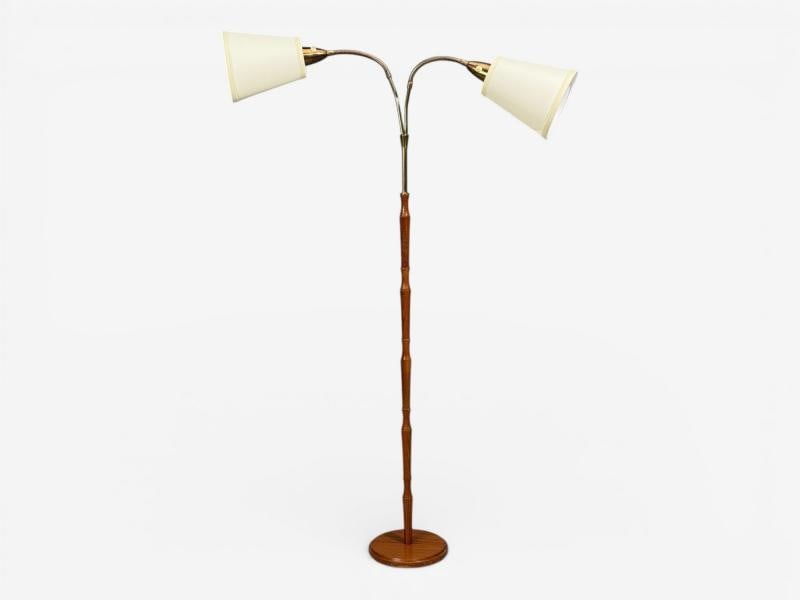 Swedish Modern, Adjustable Floor Lamp, Wood, Brass, Sweden, 1960s - 4