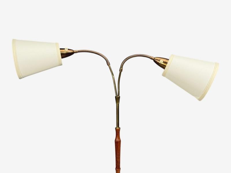 Swedish Modern, Adjustable Floor Lamp, Wood, Brass, Sweden, 1960s - 5
