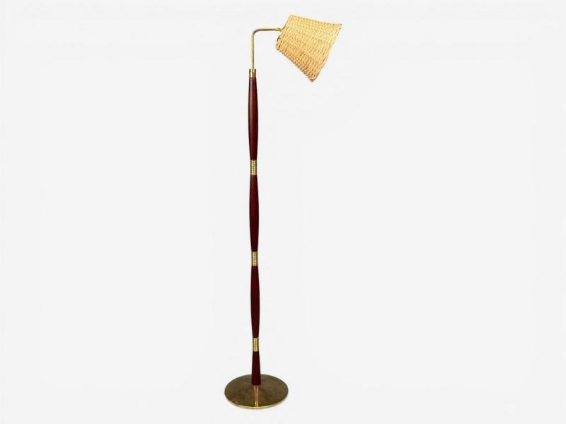 Laoni Belysning, Swedish Modern, Floor Lamp, Stained Wood, Brass, Sweden, 1960s - 2