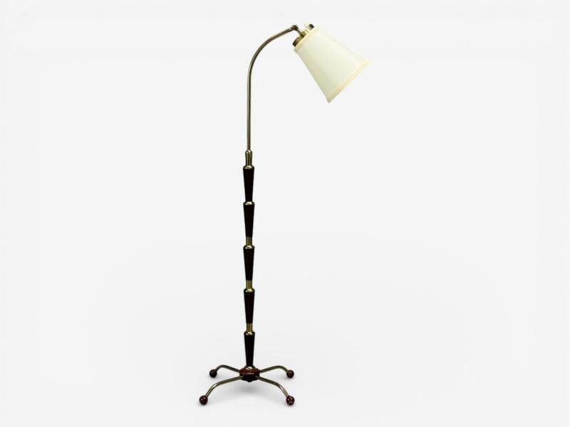 Josef Frank, Model 1842 Floor Lamp, Mahogany, Brass, Sweden, 1950s - 2