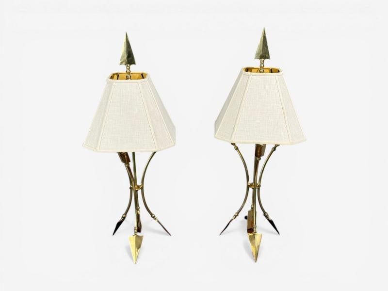 Maison Jansen Style, Arrow Motif Table Lamps, Bronze, France, 1970s - 2
