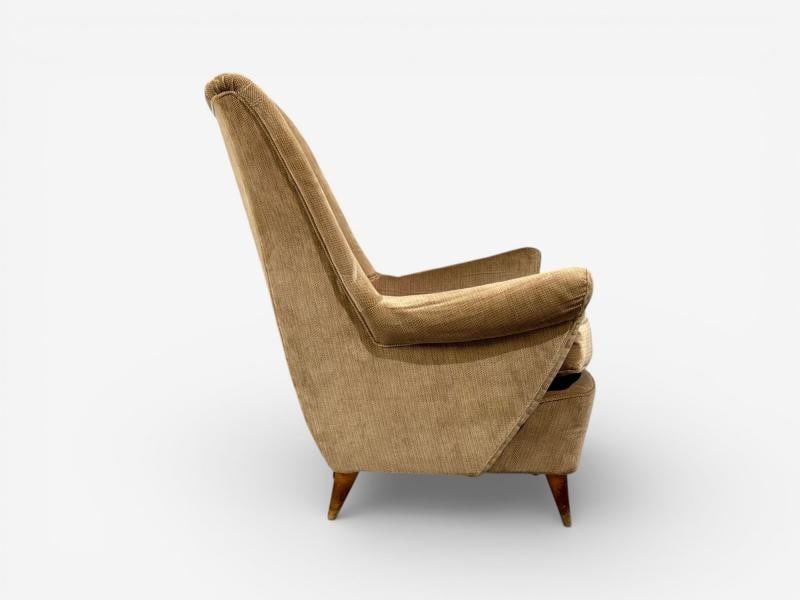 Paolo Buffa Style, Wingback Lounge Chairs, Fabric, Wood, Italy, 1950s - 7