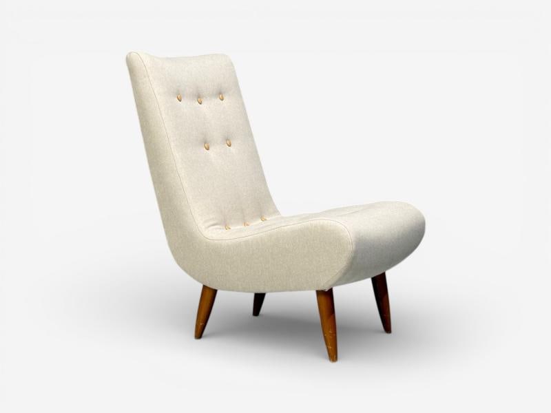 Swedish Modern, Scoop Lounge Chair, Beige Linen, Beech, Sweden, 1940s - 2