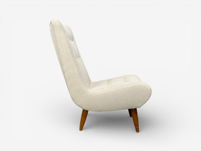 Swedish Modern, Scoop Lounge Chair, Beige Linen, Beech, Sweden, 1940s - 7
