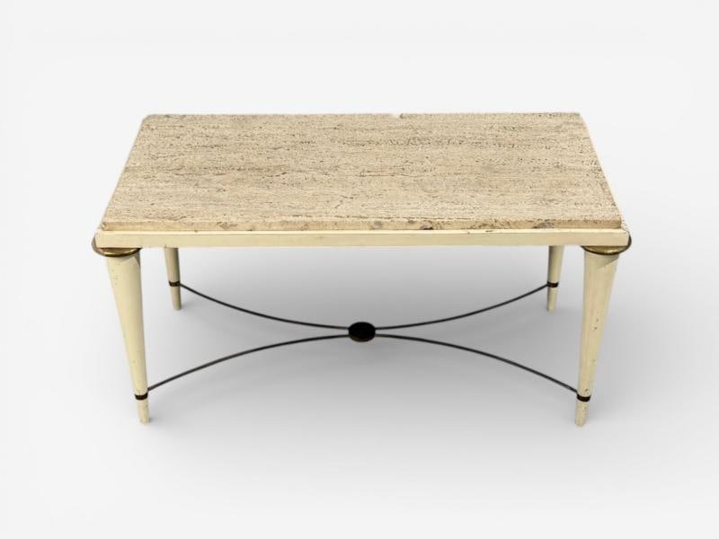 Neoclassical, Coffee Table, Travertine, Wood, Bronze, USA, 1960s - 2