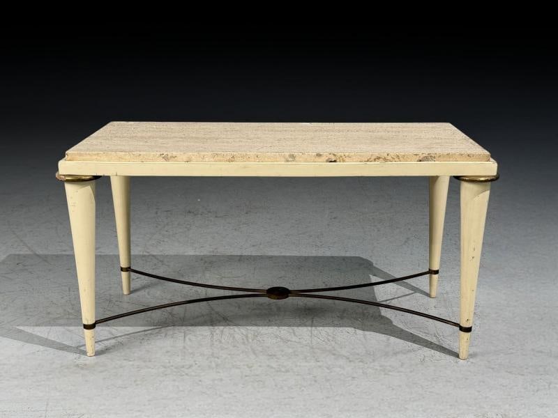 Neoclassical, Coffee Table, Travertine, Wood, Bronze, USA, 1960s - 3