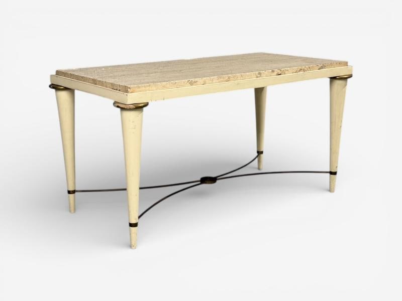 Neoclassical, Coffee Table, Travertine, Wood, Bronze, USA, 1960s - 4