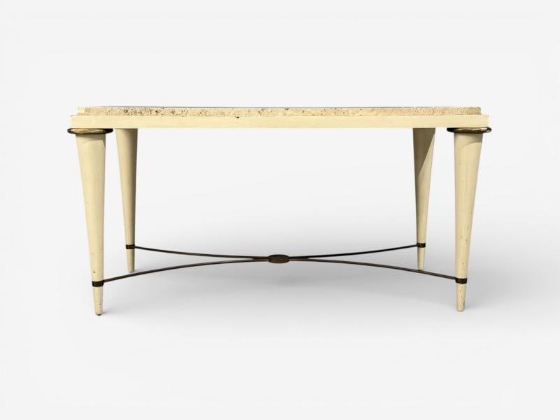 Neoclassical, Coffee Table, Travertine, Wood, Bronze, USA, 1960s - 5