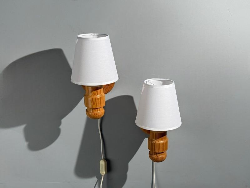 Solbackens Svarveri, Wall Lights, Pine, Fabric, Sweden, 1960s - 5