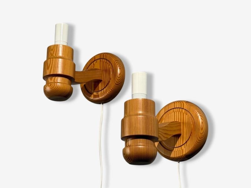 Solbackens Svarveri, Wall Lights, Pine, Fabric, Sweden, 1960s - 7