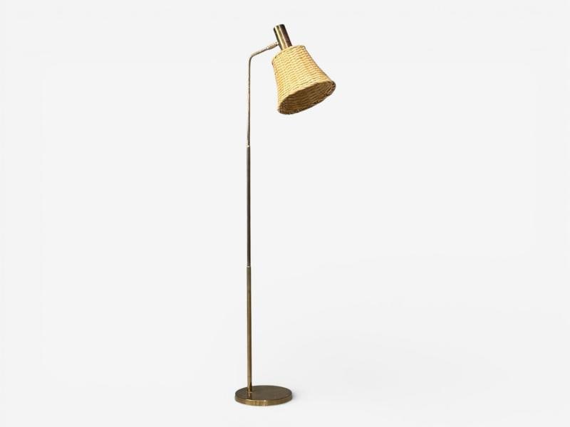 Bergboms, Swedish Modern, Floor Lamp, Brass, Cane, Sweden, 1960s - 2