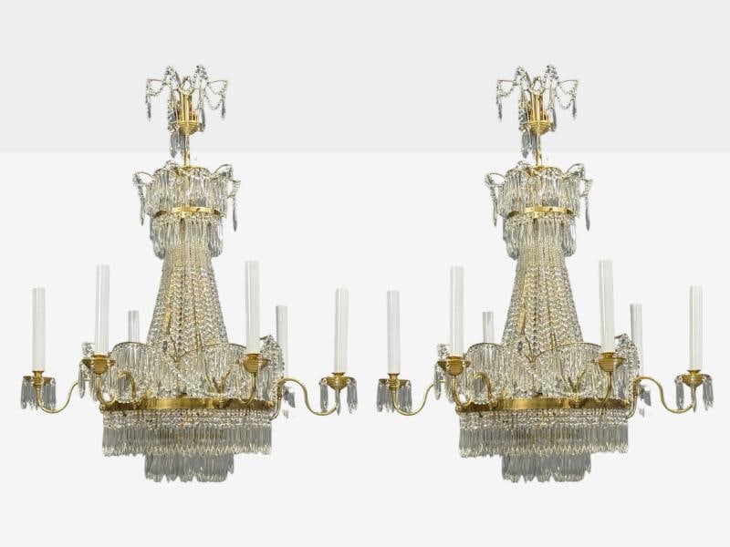 Russian Neoclassical Style, Monumental Chandeliers, Bronze, Crystal, 1960s - 2