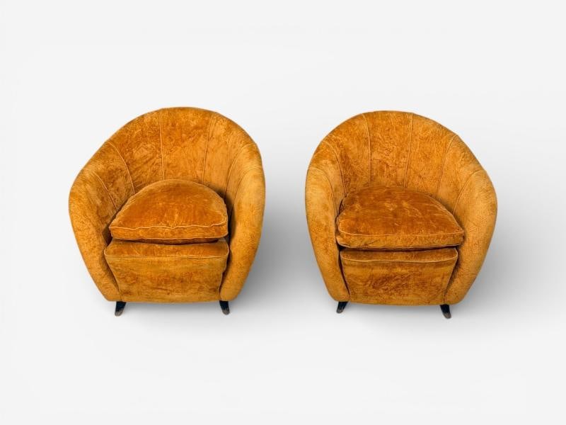 Federico Munari Style, Lounge Chairs, Fabric, Ebonized Wood, Italy, 1960s - 2