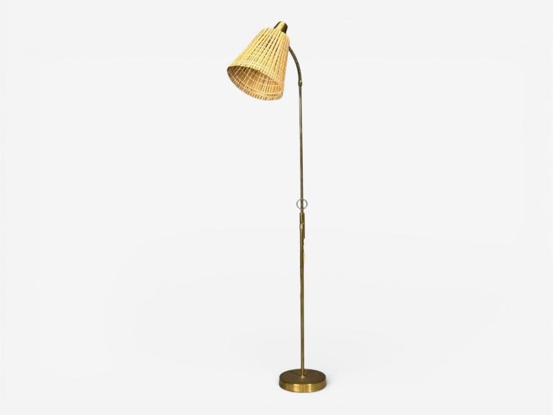 Falkenbergs Belysning, Adjustable Floor Lamp, Brass, Bamboo, Sweden, 1960s - 2