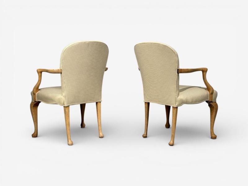 Queen Anne Style, Six Dining Chairs, Light Wood, Fabric, USA, 1940s - 7