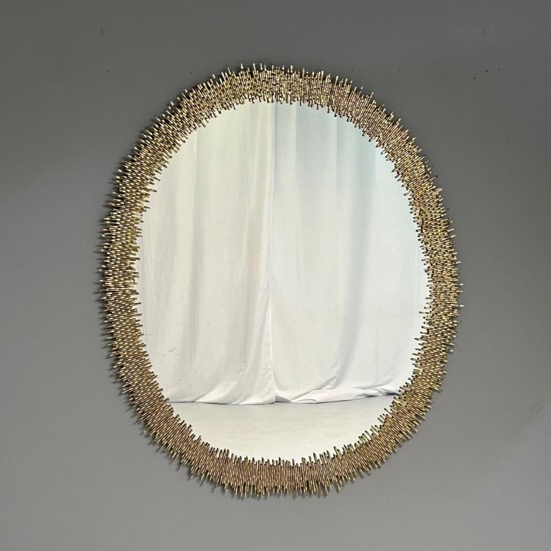 Hollywood Regency Style, Brutalist Modern, Round Wall Mirrors, Brass Star Motif - 2