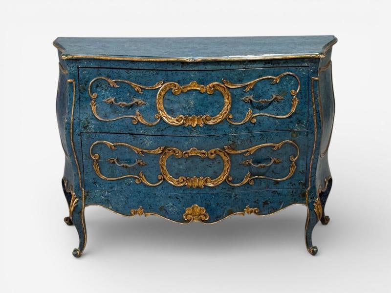 Single Royal Blue and Parcel-Gilt Decorated Bombay Commode or Chest - 2