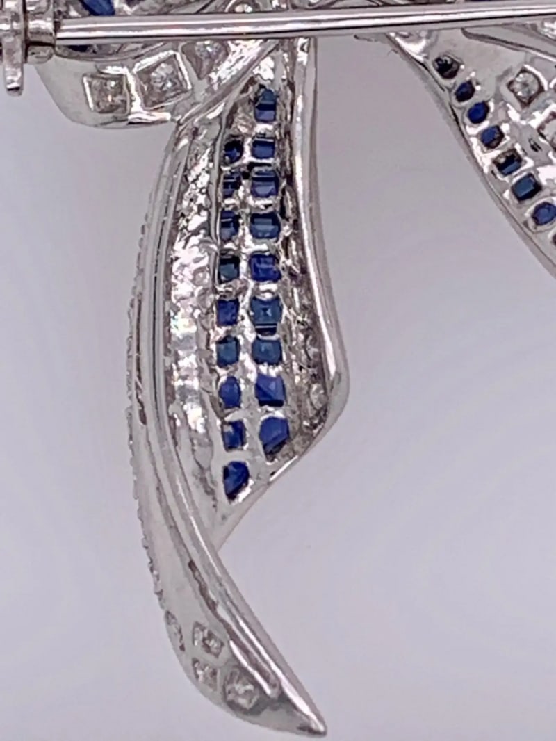 18 Karat White Gold Sapphire and Diamond Bow Pin 1.10 TDW - 2