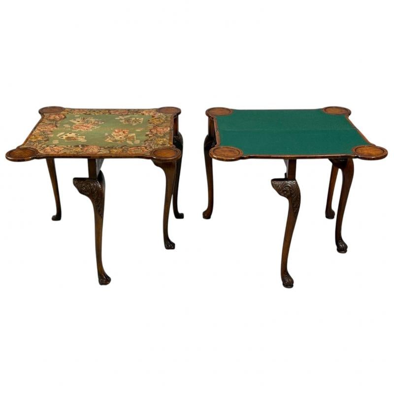 Georgian, Card or Game Tables, A Pair, Tapestry, Mahogany, 18th Century - 2