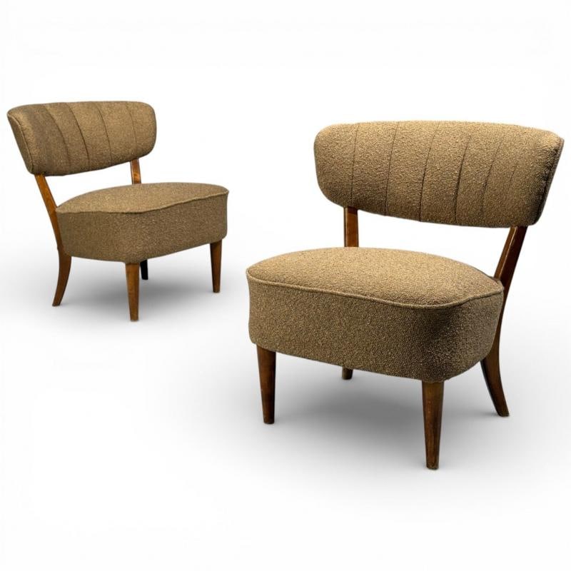 Lisa Johansson-Pape, Lounge Chairs, Brown Boucle, Wood, Finland, 1940s - 2