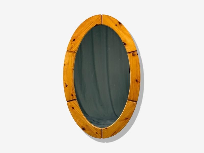 Swedish Modern, Oval Wall Mirror, Pine, Sweden, 1970s - 2