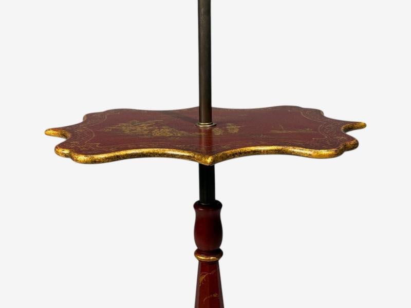 Chinoiserie, Red Japanned Floor Lamp, Wood, Brass - 7