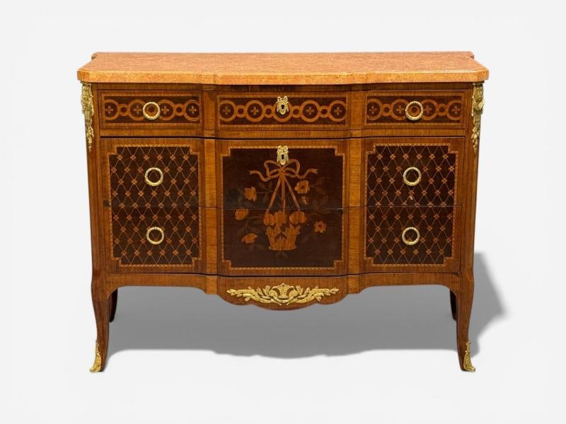 Louis XVI, Commode, Bronze, Parquetry, Faux Marble, France, 20th c. - 2